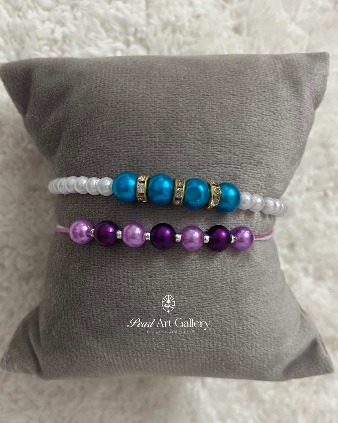 Vibrant Bead Rakhi Set – Purple Thread & Blue Chain Duo
