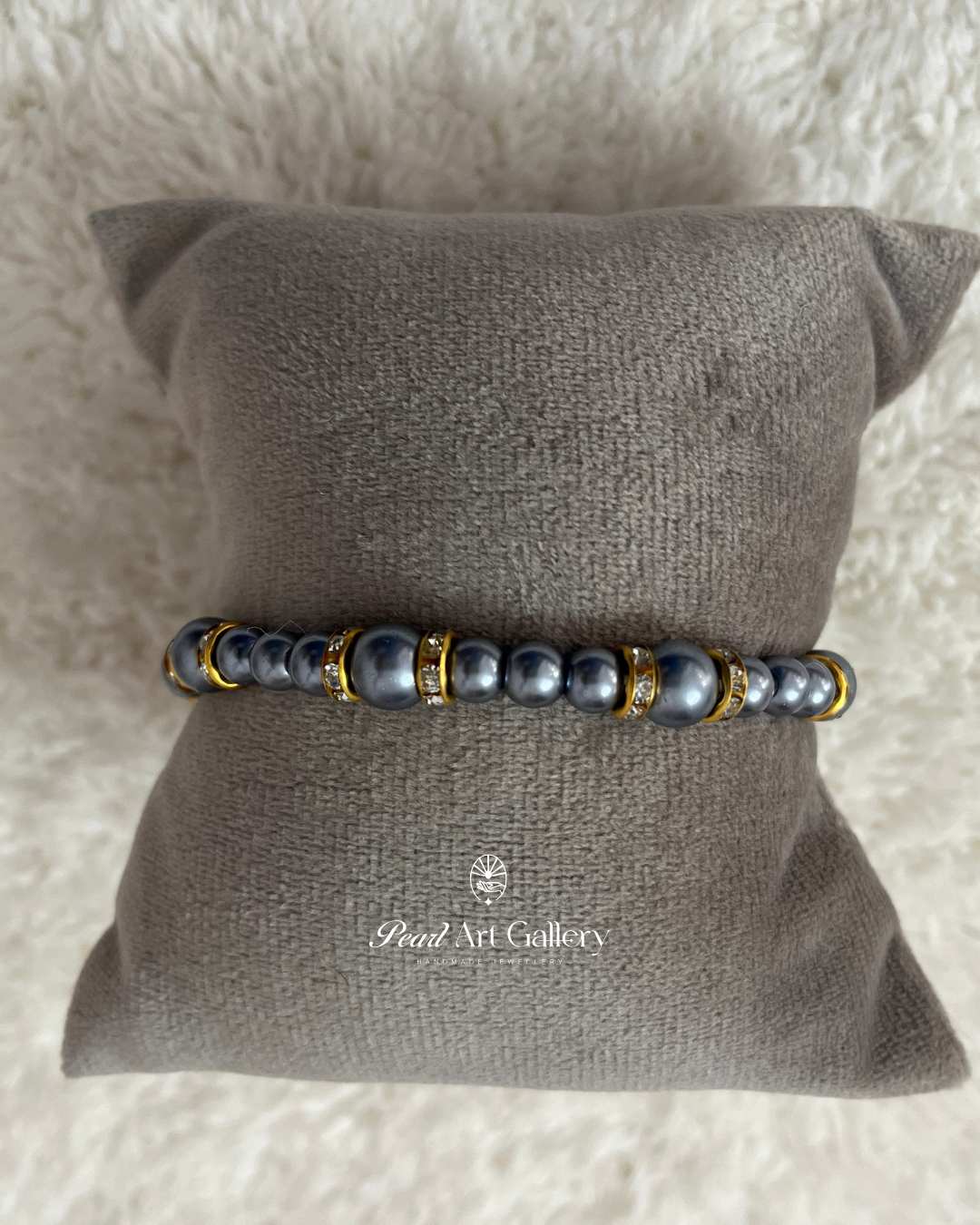 Matte Grey Bead Chain Rakhi with Gold Sparkle Rings