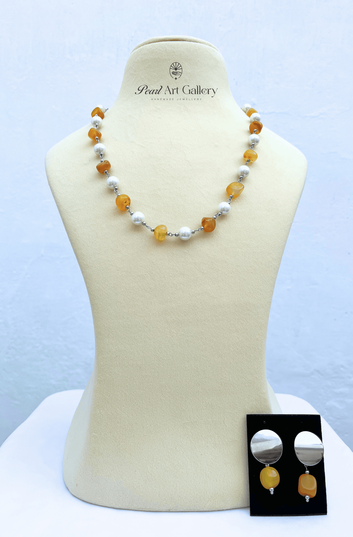 Pearl & Agate Necklace Set with Earrings – Mango Yellow