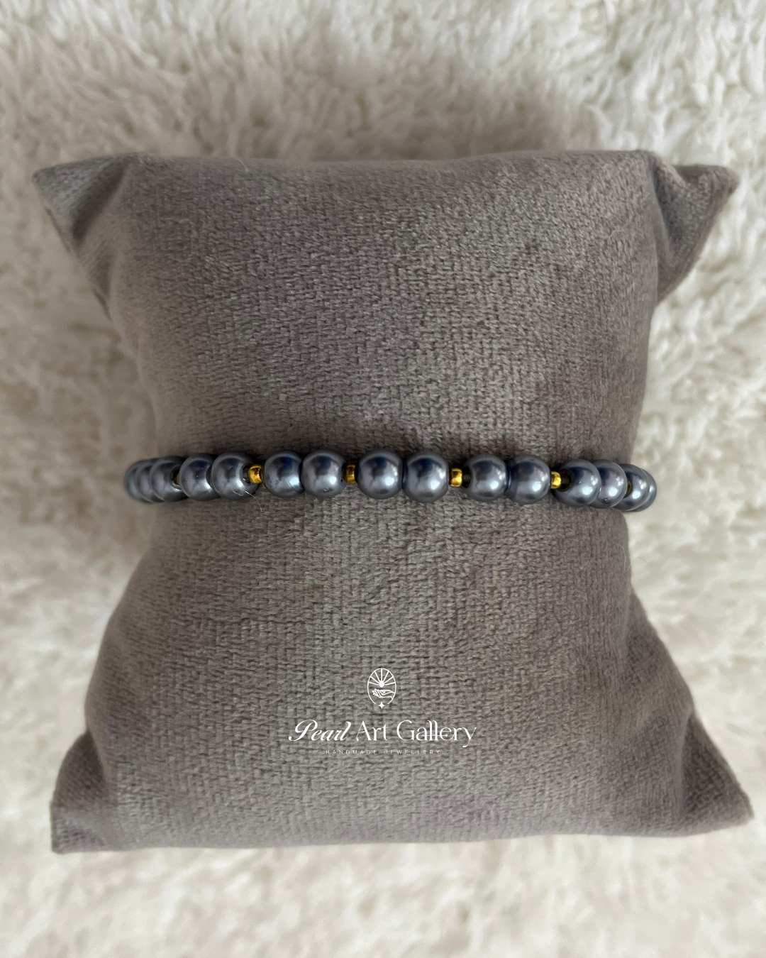 Matte Grey Bead Chain Rakhi with Minimal Gold Spacers