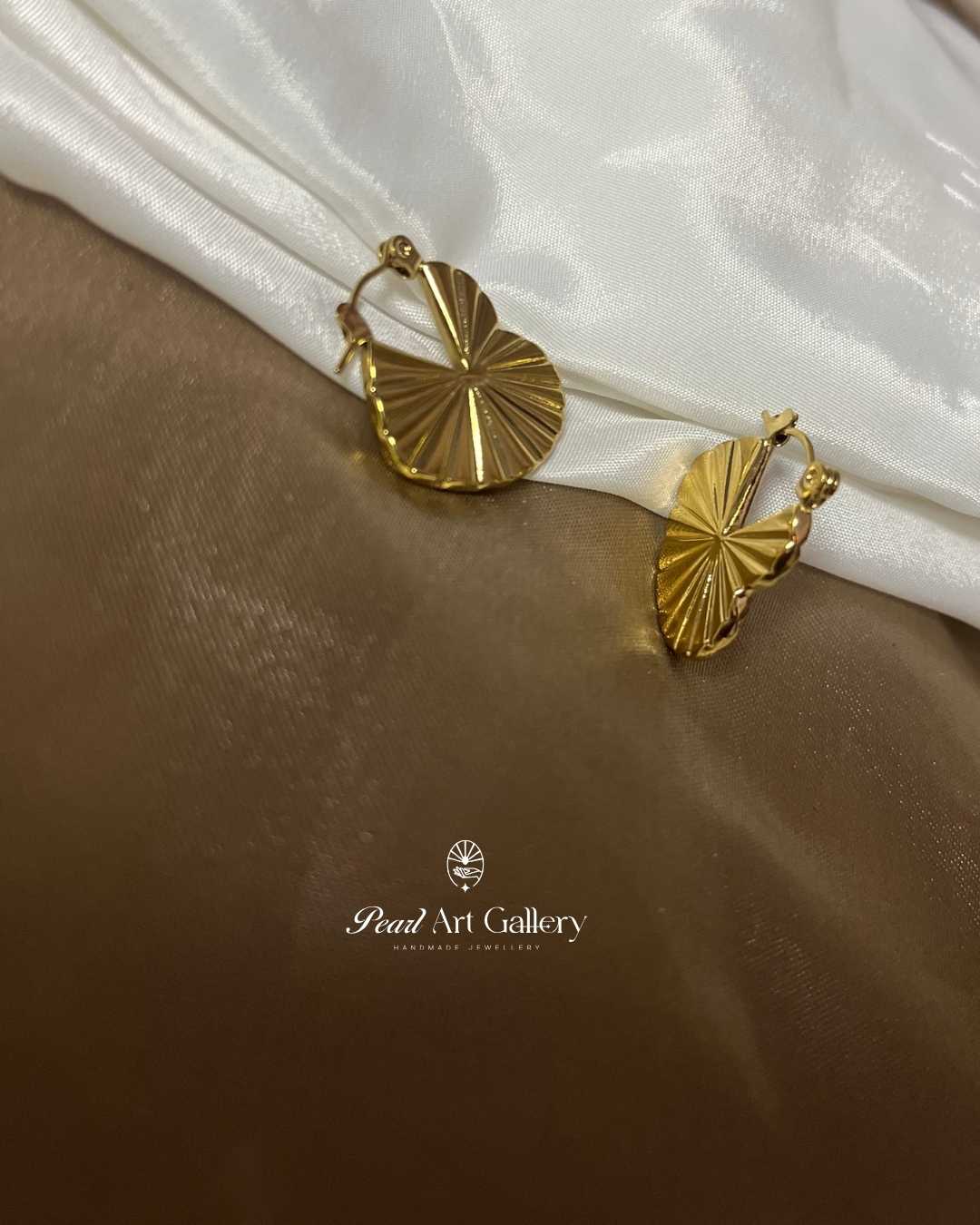 Radiant Leaf Heart Studded Hoop Earrings – Gold Tone Plated Stainless Steel | Pearl Art Gallery