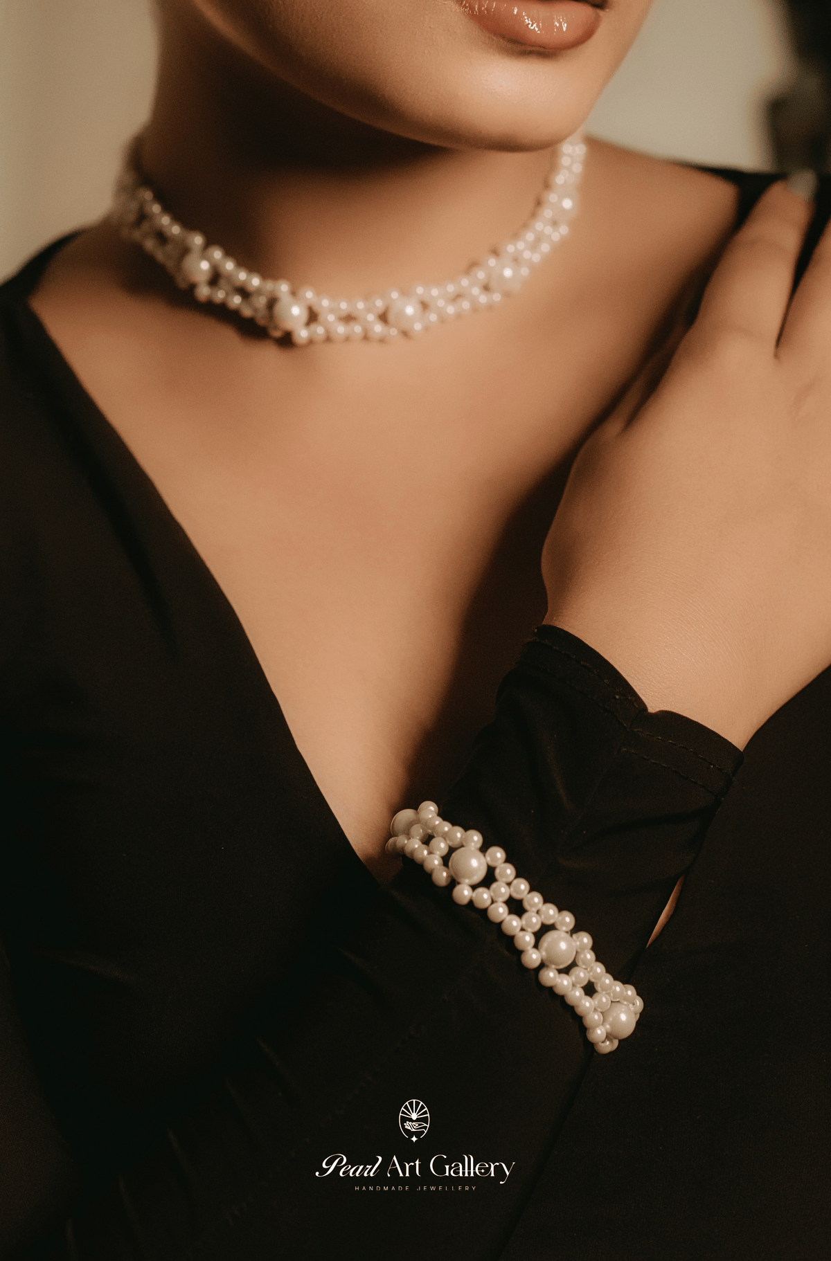 White Pearl Necklace & Bracelet Set – Collar Length
