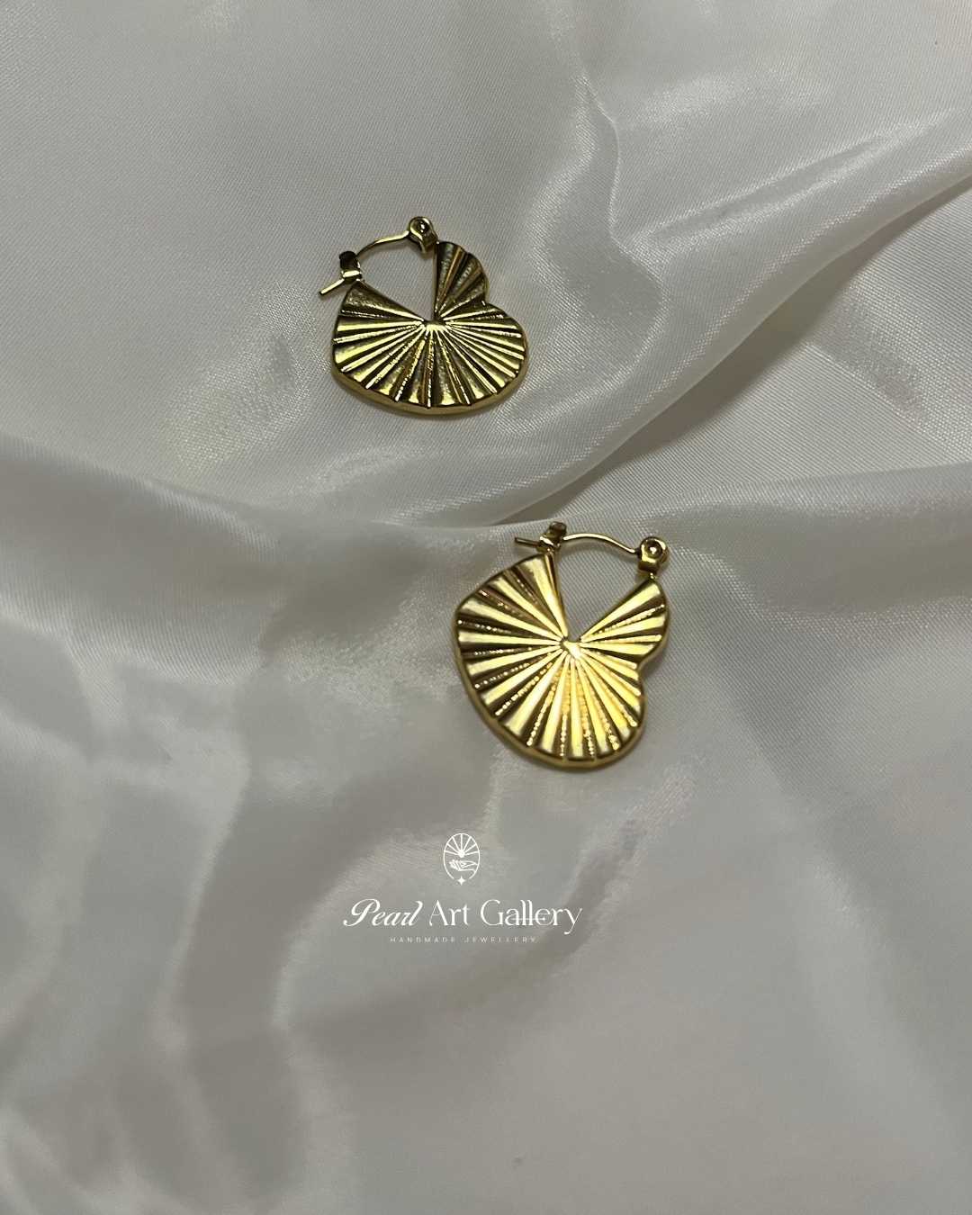 Radiant Leaf Heart Studded Hoop Earrings – Gold Tone Plated Stainless Steel | Pearl Art Gallery
