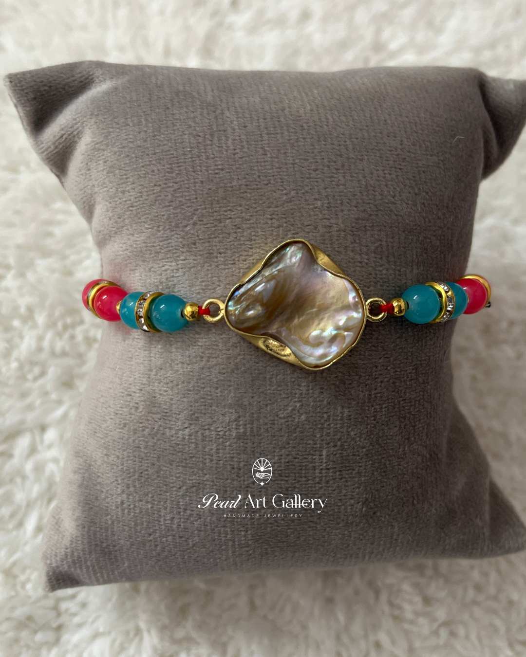 Natural Shell Rakhi with Colourful Stone Beads