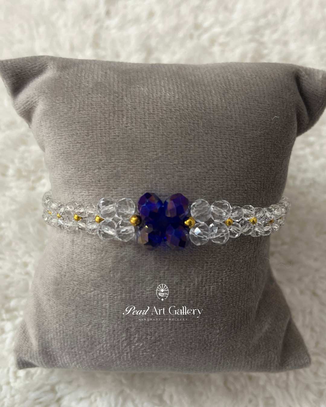 Royal Blue Crystal Chain Rakhi with Clear Beads