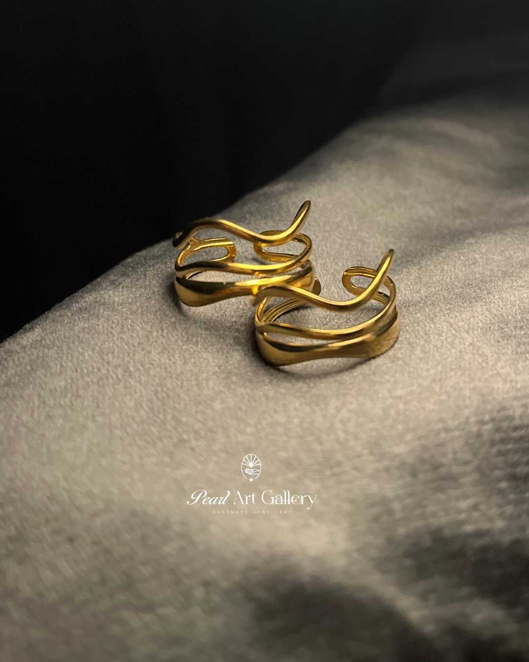 Wavy Flow Adjustable Ring – Minimal Gold Tone Plated Open Band | Pearl Art Gallery