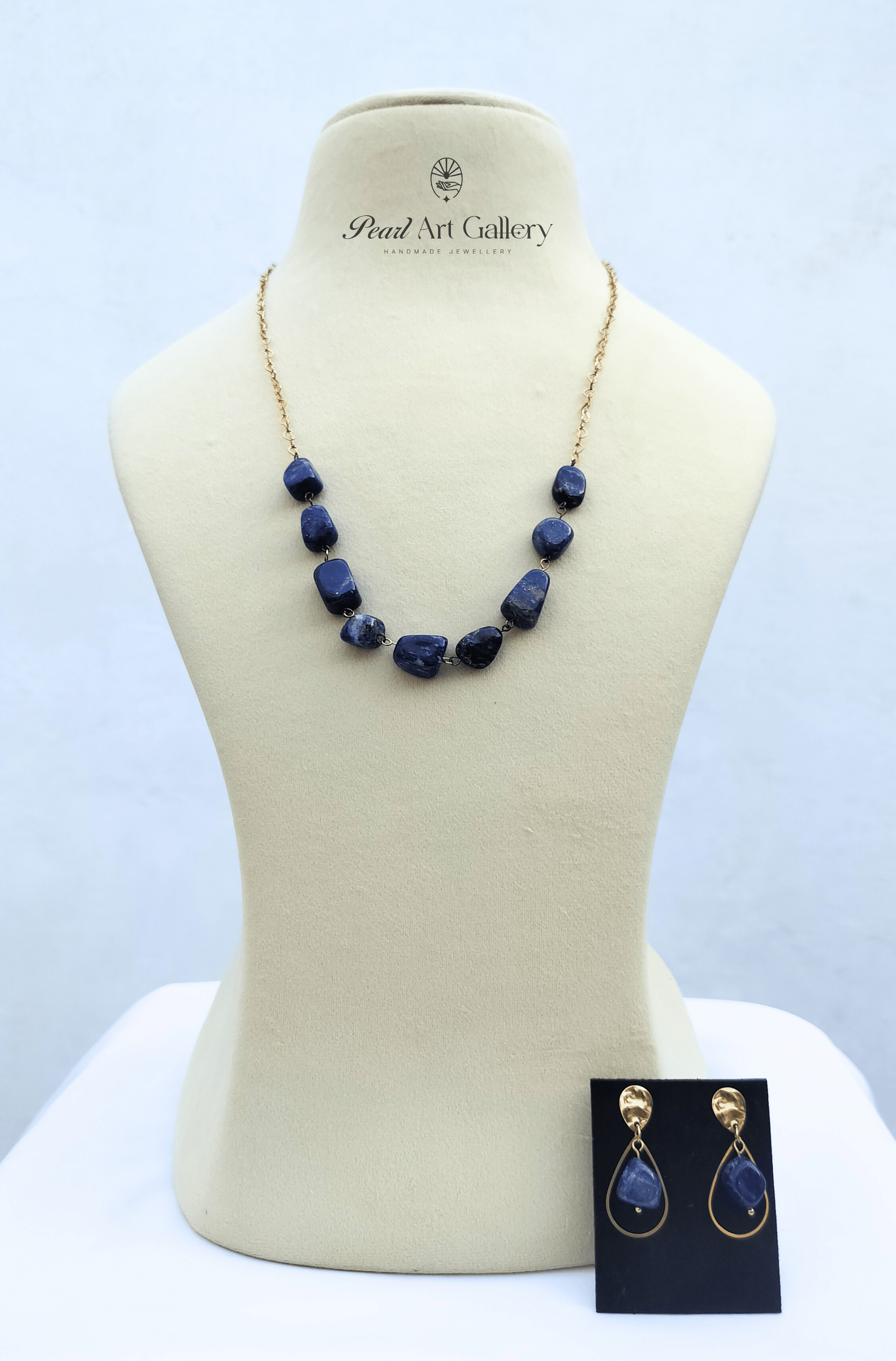 Hessonite gomed necklace set – close-up detail