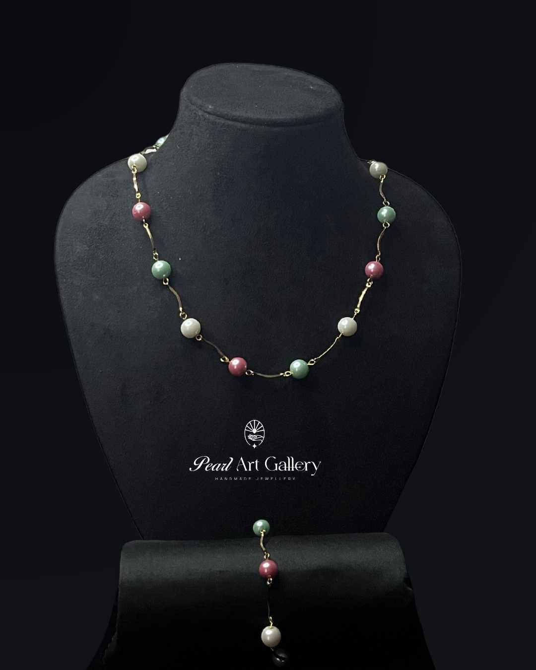 Colourful Harmony Choker (Pink Light, Green, White)
