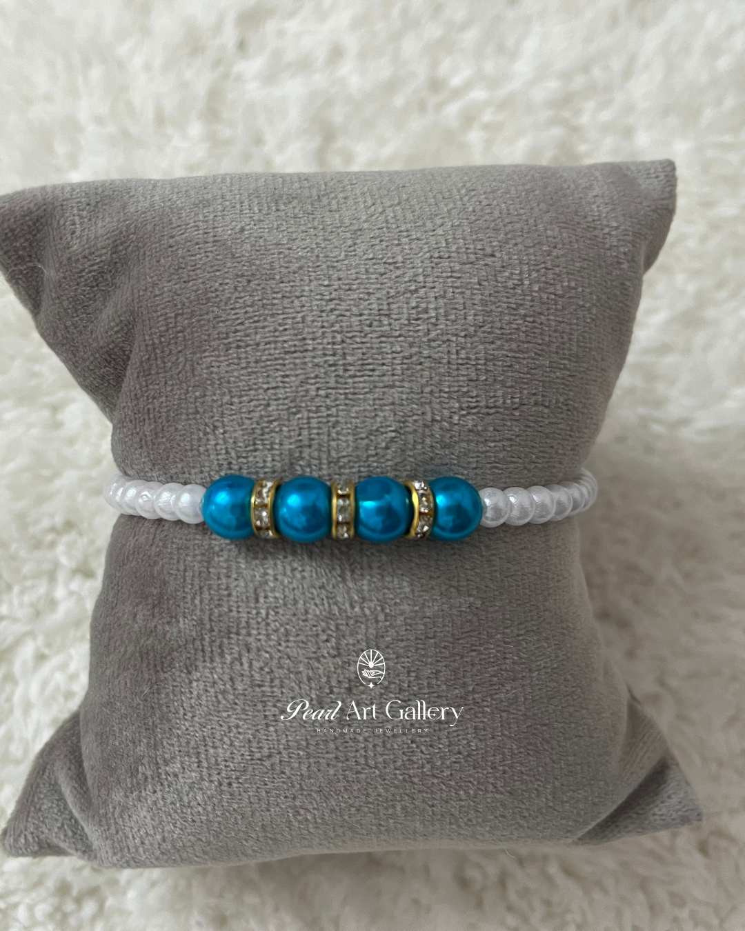 Blue & White Bead Chain Rakhi with Sparkle Rings