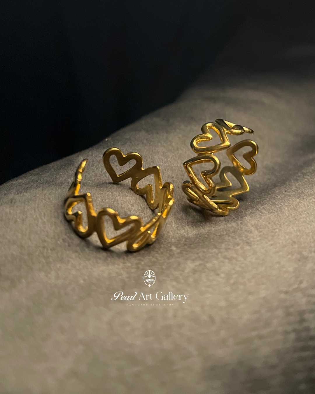 Elegant Open Heart Adjustable Ring – Gold Tone Plated | Pearl Art Gallery