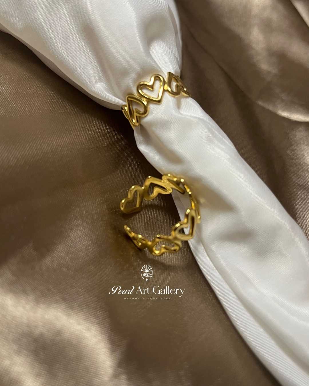 Elegant Open Heart Adjustable Ring – Gold Tone Plated | Pearl Art Gallery