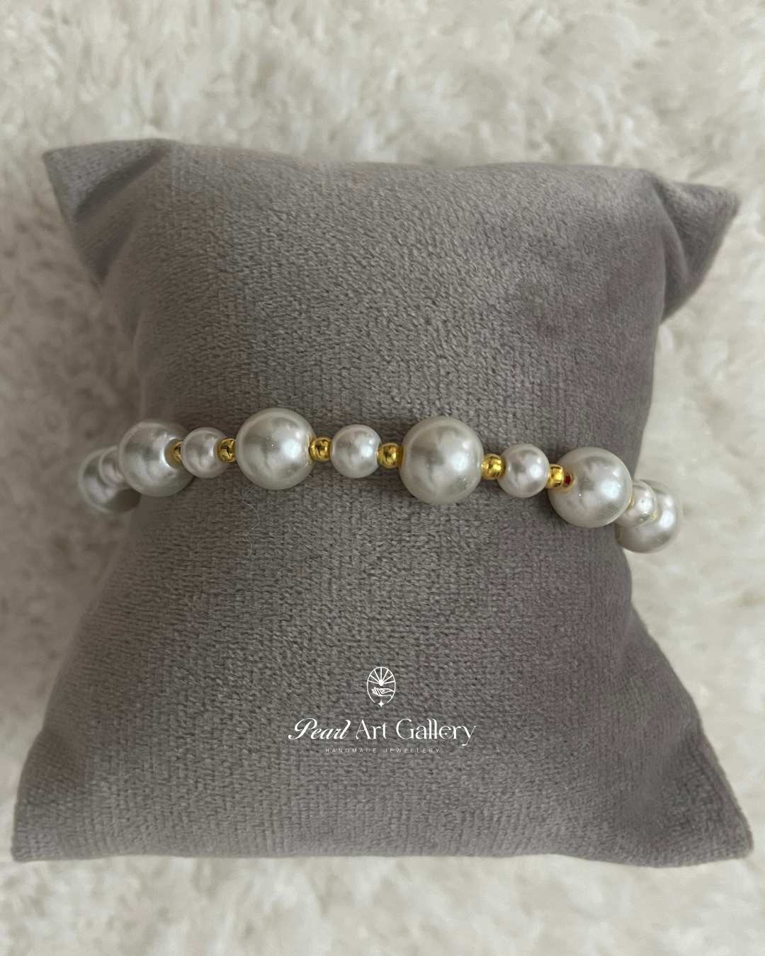 Elegant White & Gold Pearl Rakhi – Thread Style