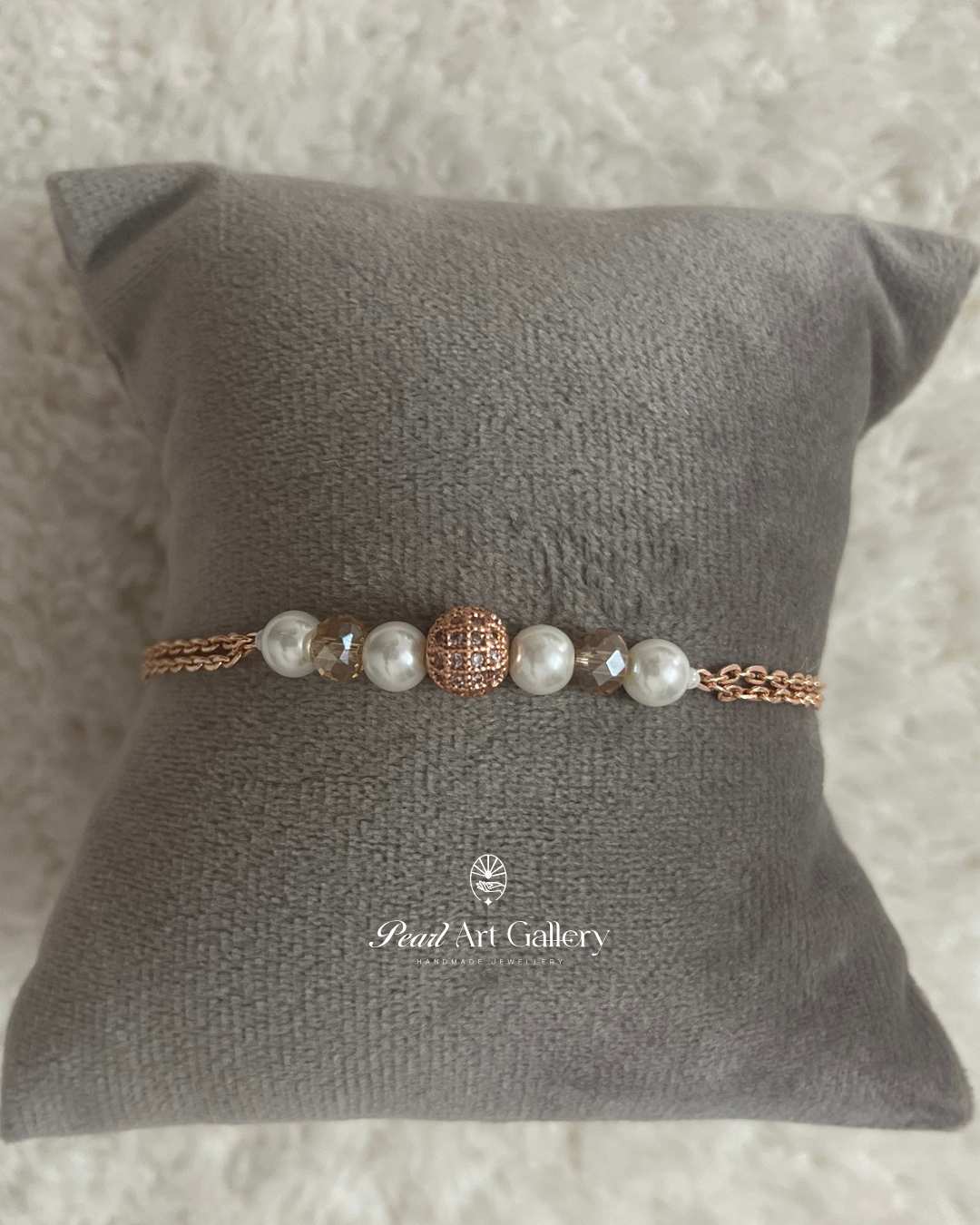Rose Gold Crystal Pearl Rakhi – Chain Style Elegance