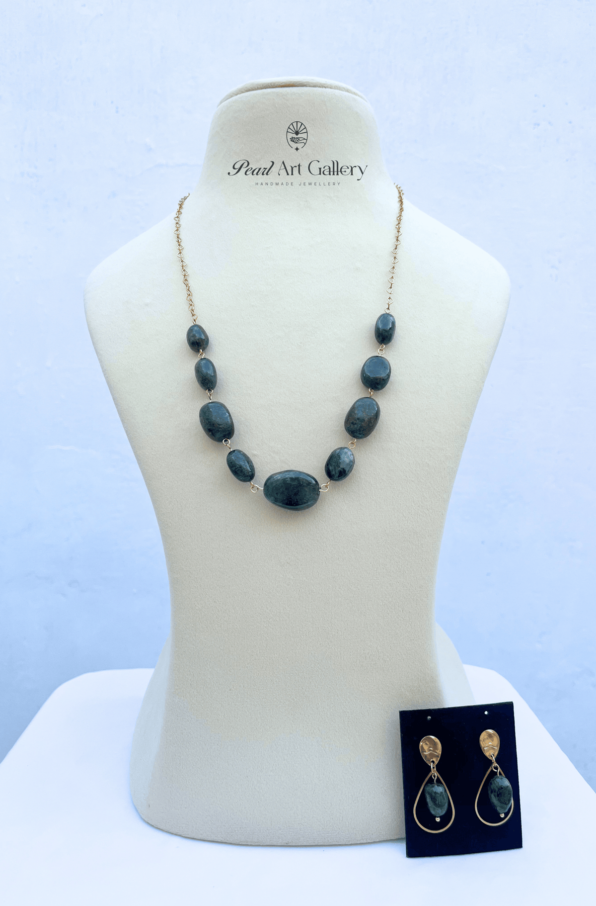 Emerald Stone Necklace Set – Matinee with Earrings