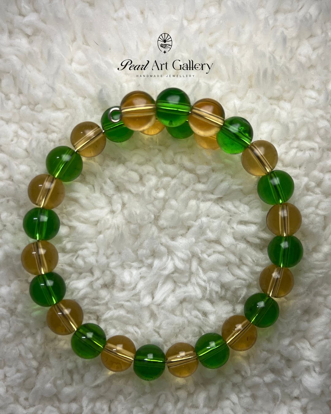 Amber & Forest Green Bead Bracelet – Stretch Fit