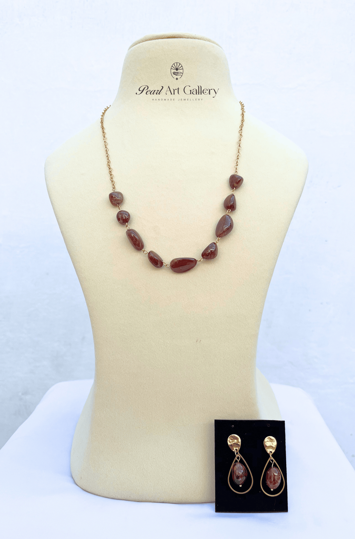 Hessonite Gomed Necklace Set – Matinee with Earrings