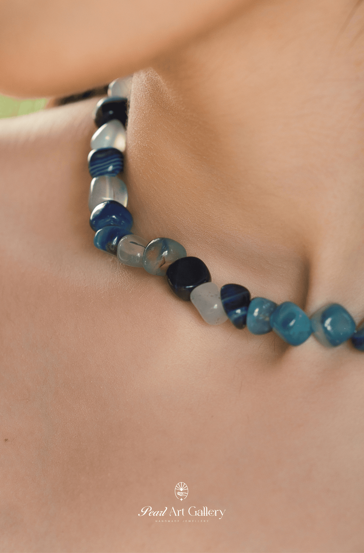 Blue Agate Stone Collar Necklace – Natural Beads