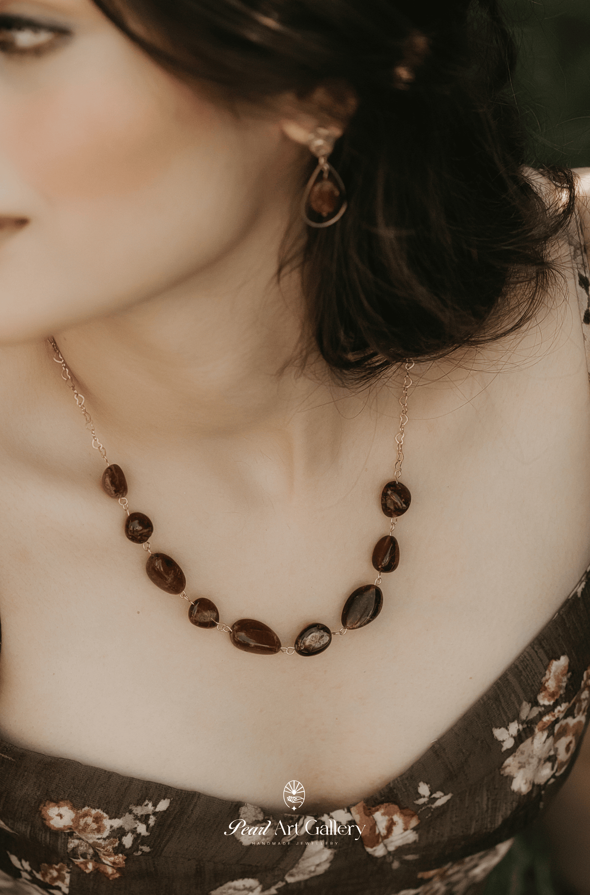 Hessonite Gomed Necklace Set – Matinee with Earrings