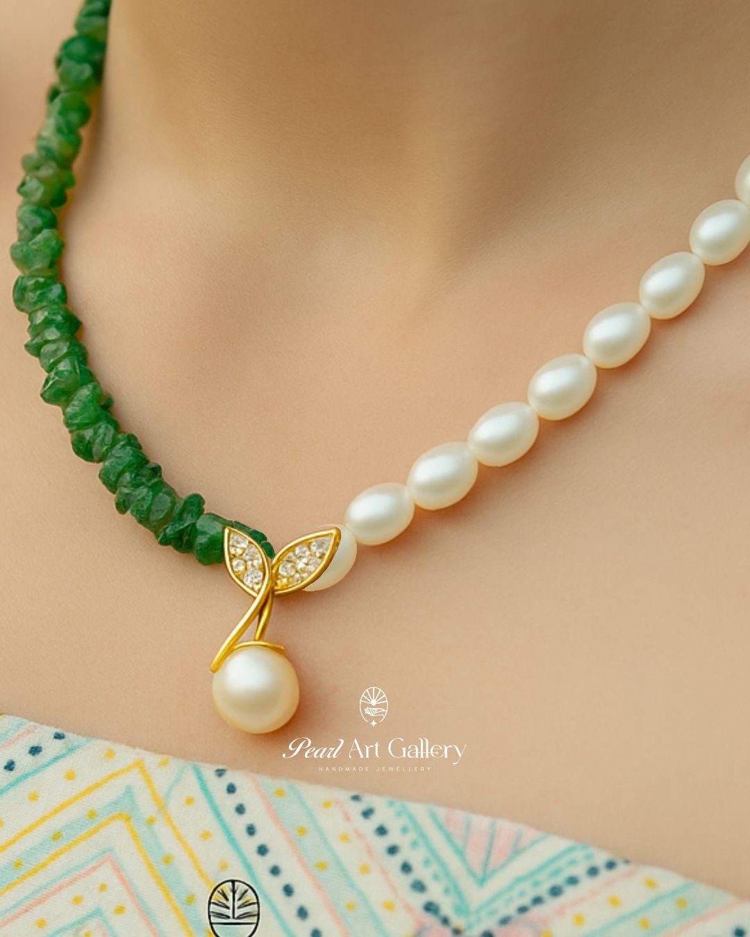 Duality Delight Choker (Green Chips) | Pearl Art Gallery