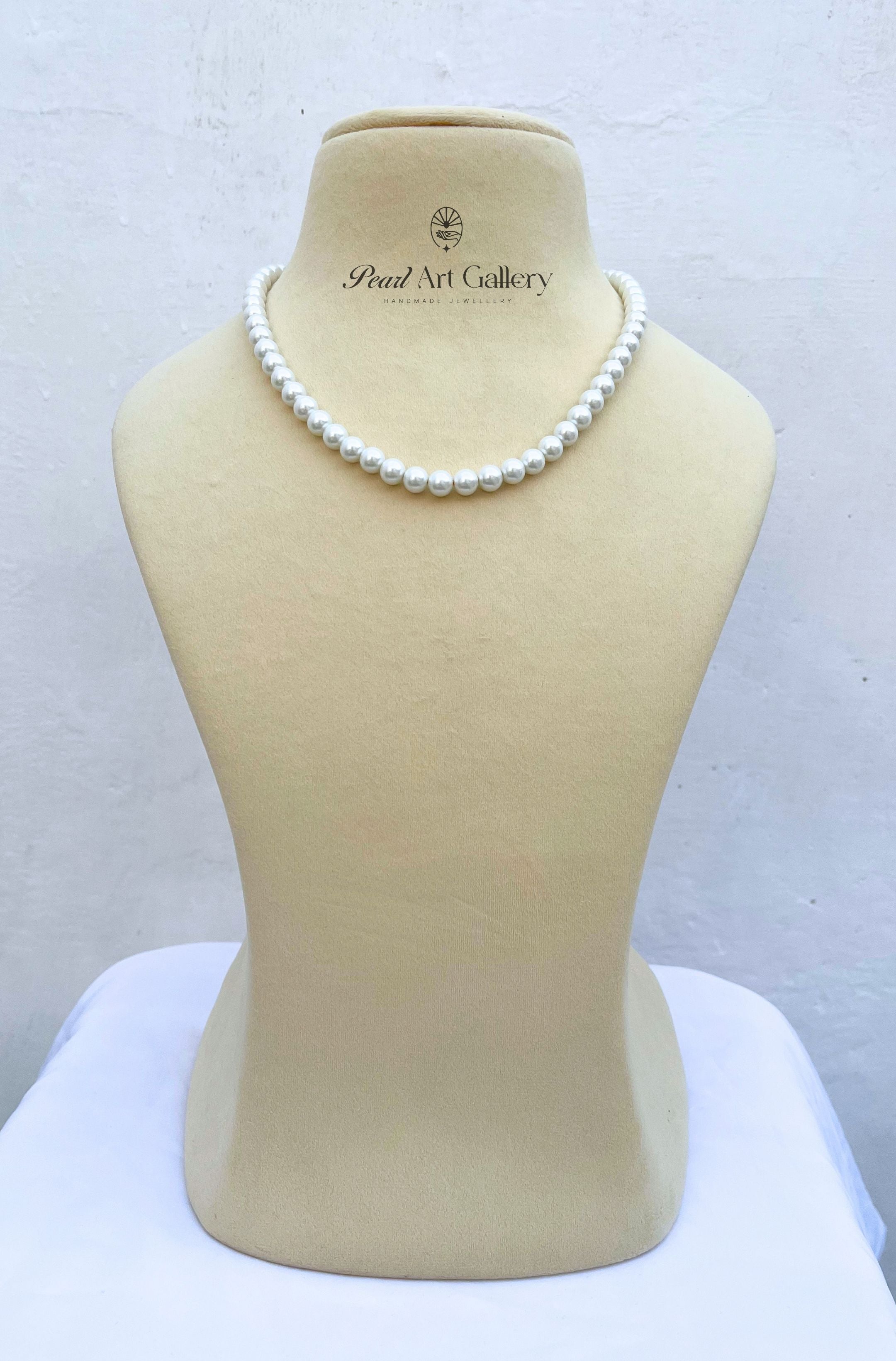 White Pearl Choker Necklace – Classic 8MM Pearls