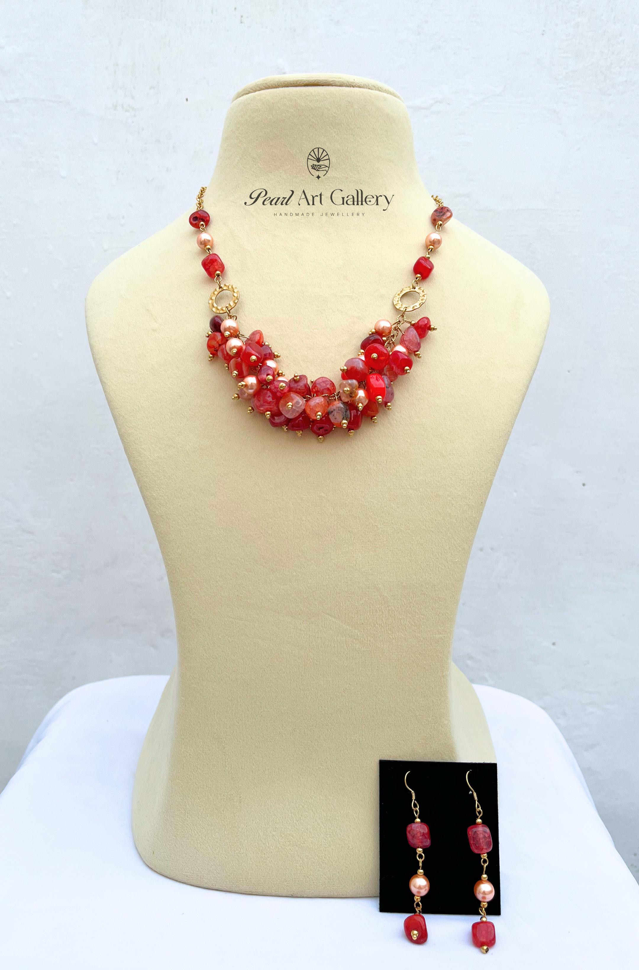 Orange Pearl Choker Necklace – 2-in-1 Matinee Set