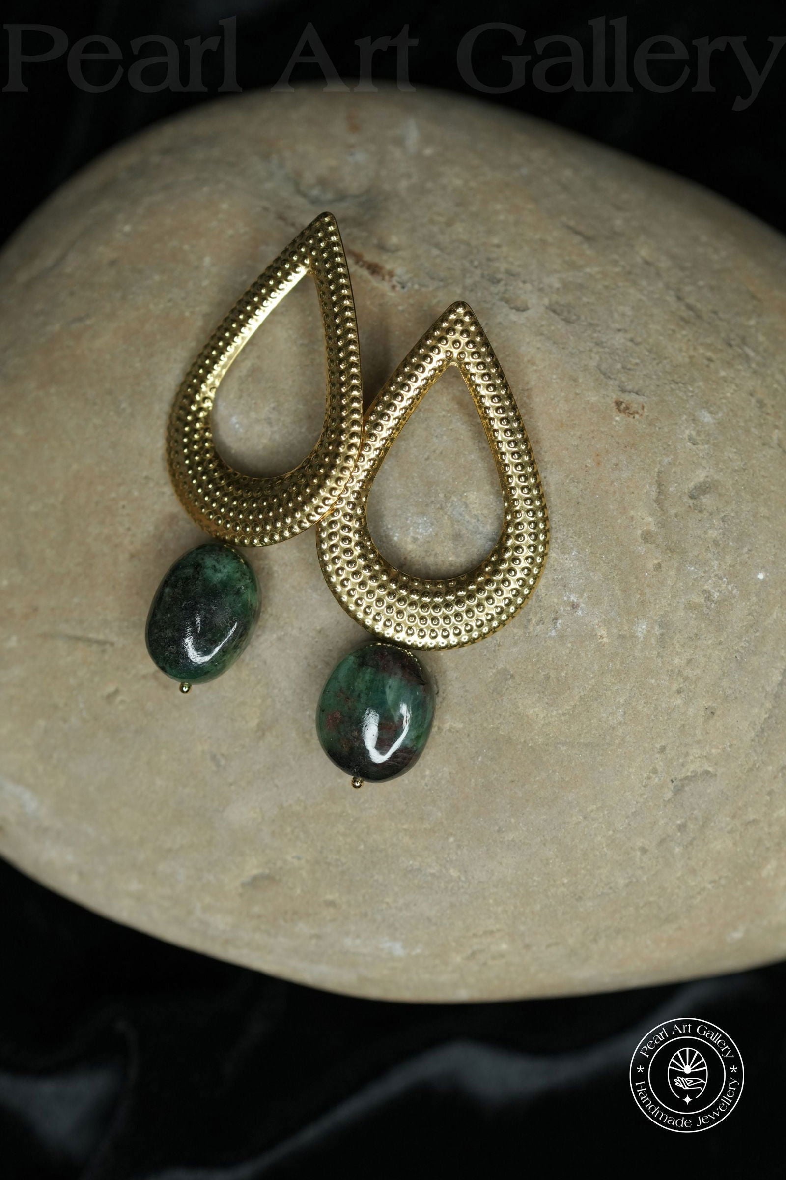 Emerald Teardrop Studs - Pearl Art Gallery