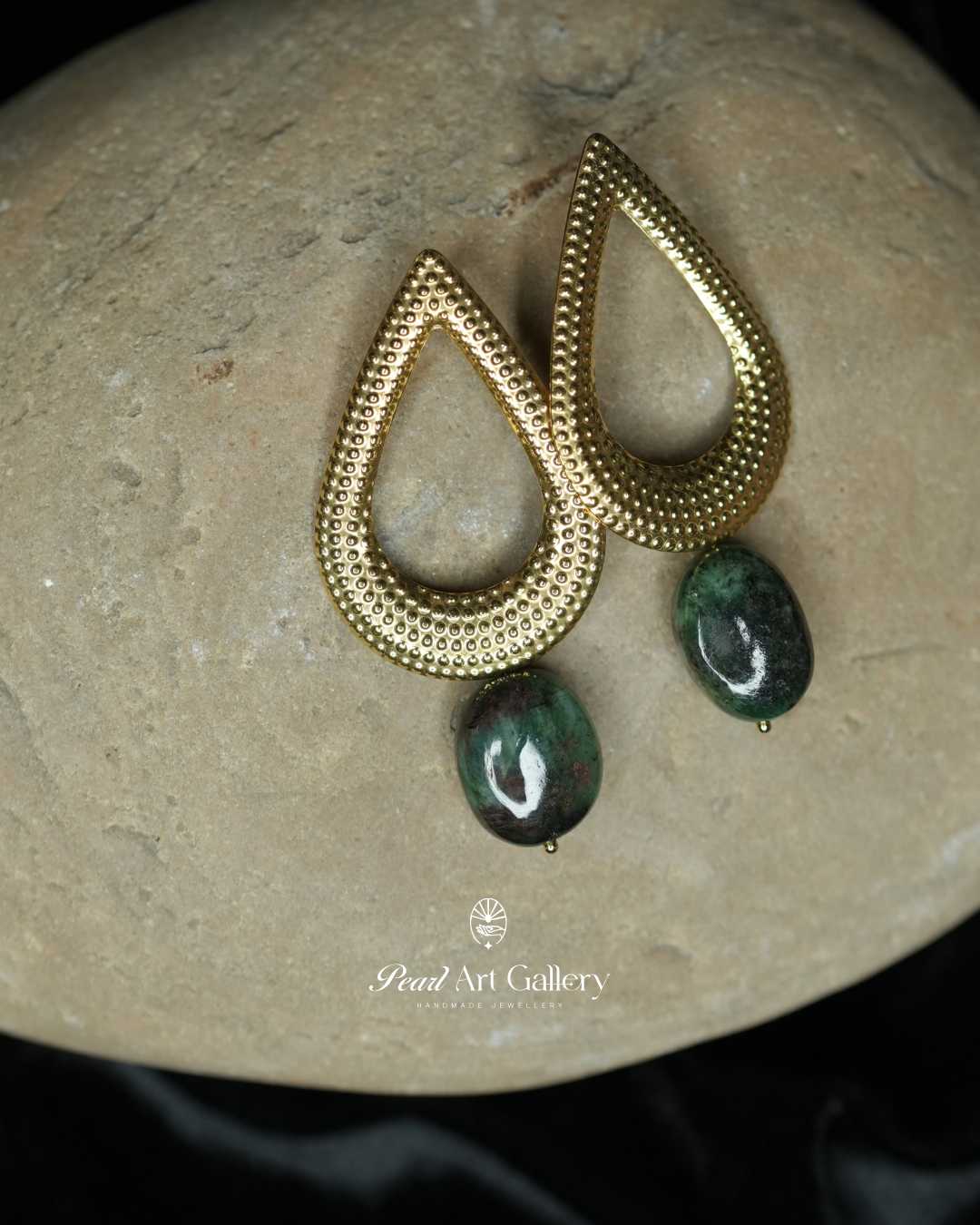 Emerald Teardrop Studs - Pearl Art Gallery