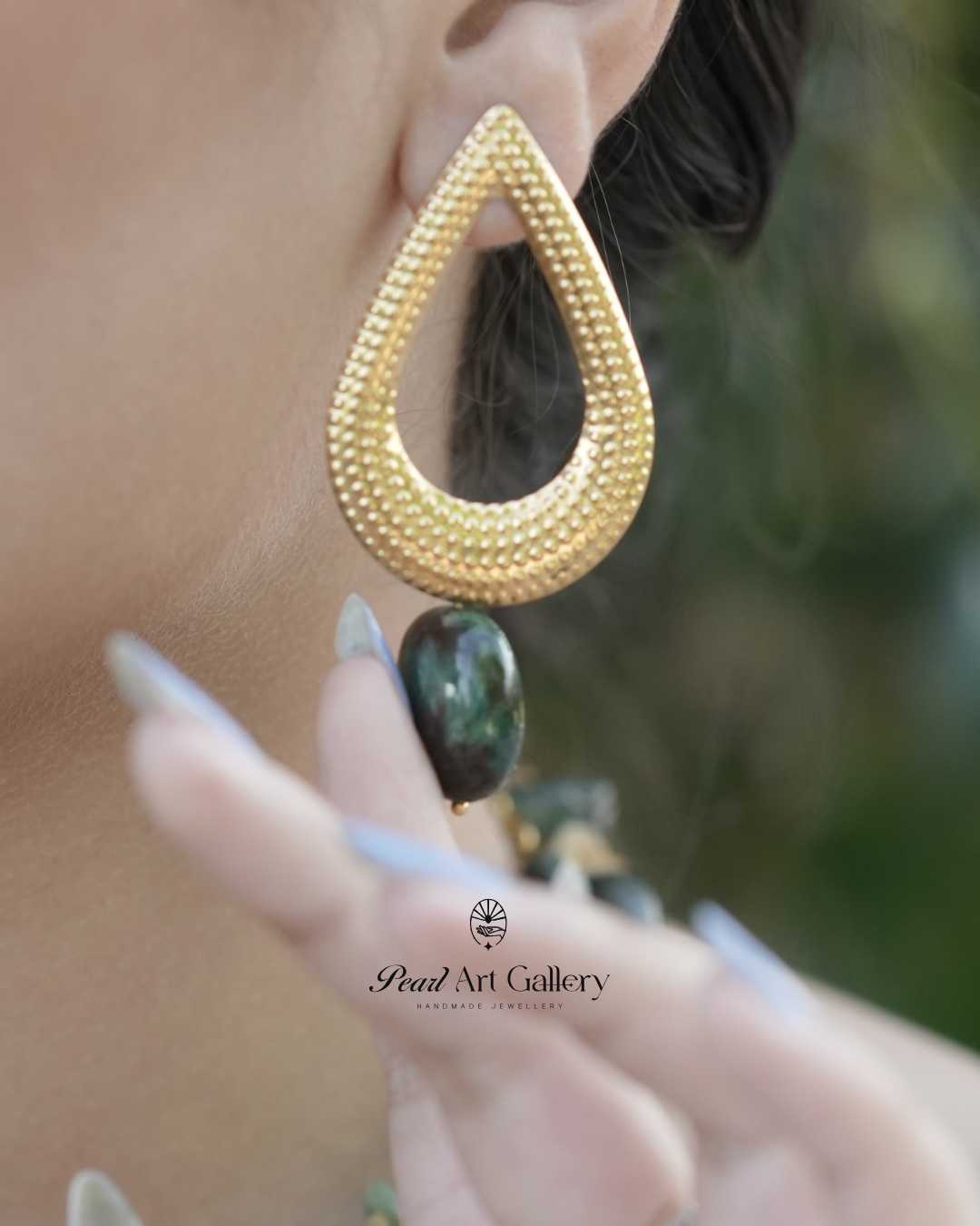Emerald Teardrop Studs - Pearl Art Gallery