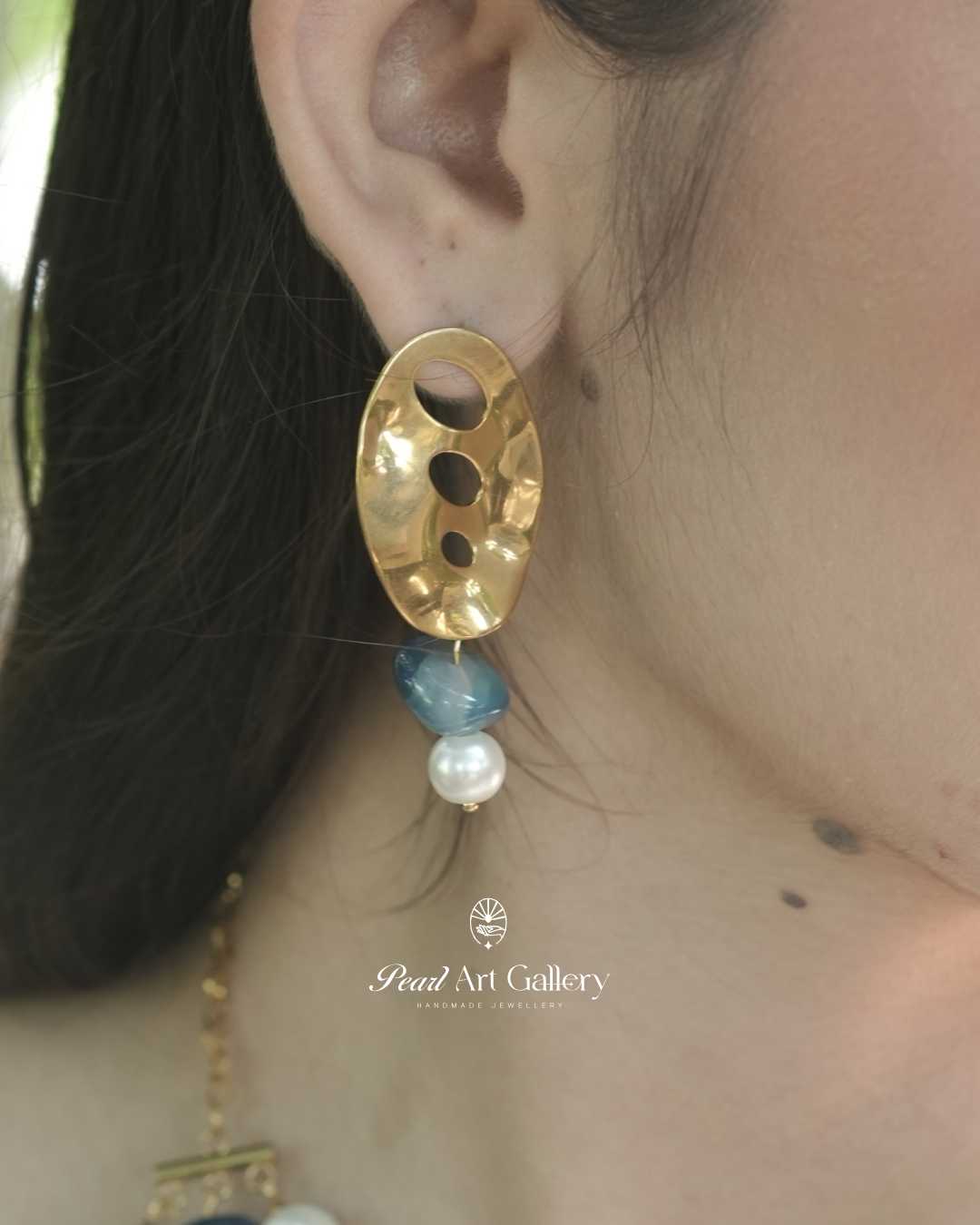 Owl Earrings with Agate and Pearl - Pearl Art Gallery