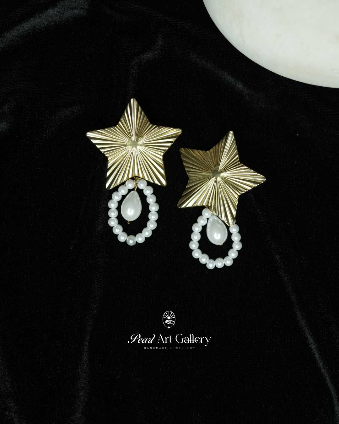 Star Earrings with Pearl Rings and Drops - Pearl Art Gallery