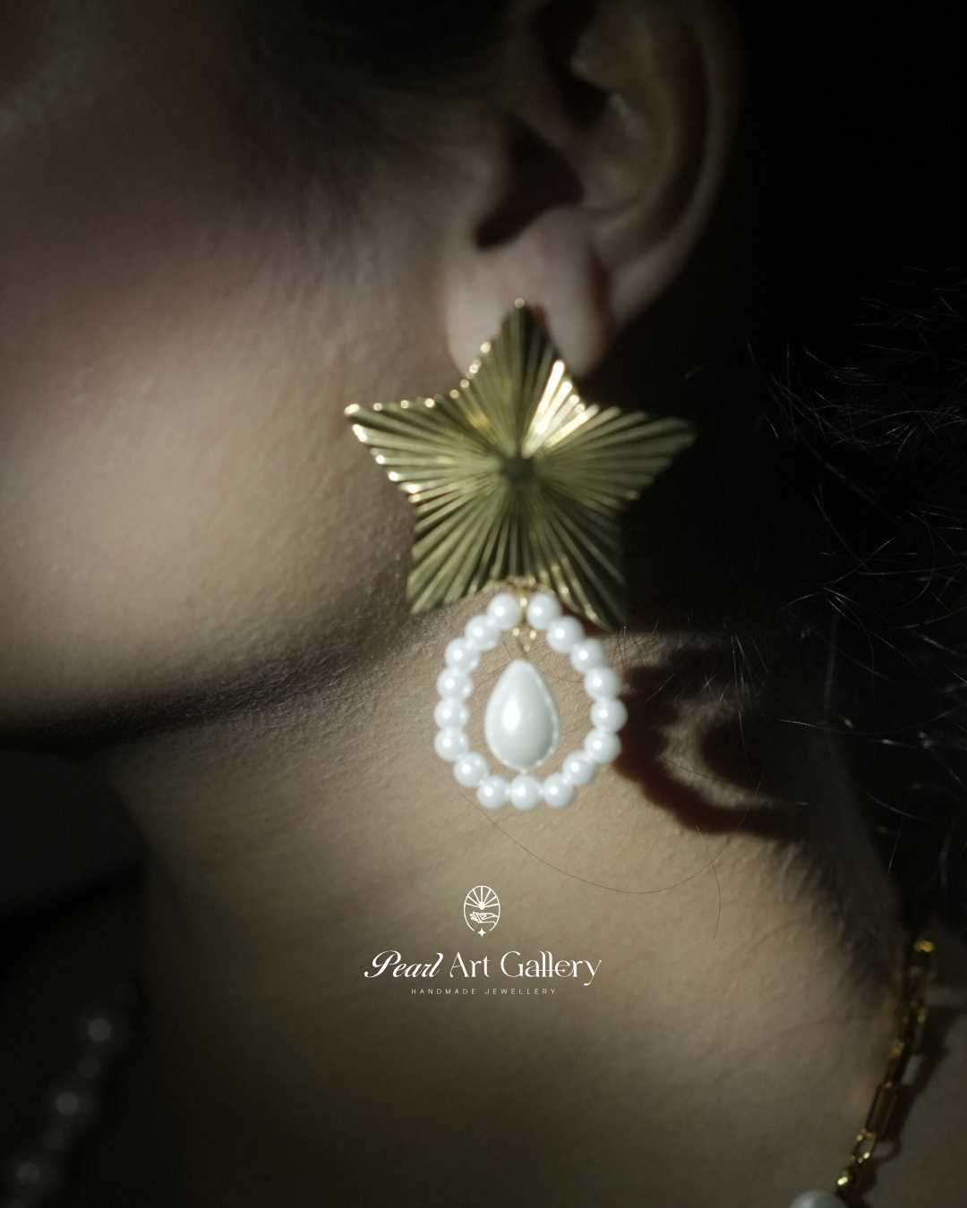 Star Earrings with Pearl Rings and Drops - Pearl Art Gallery