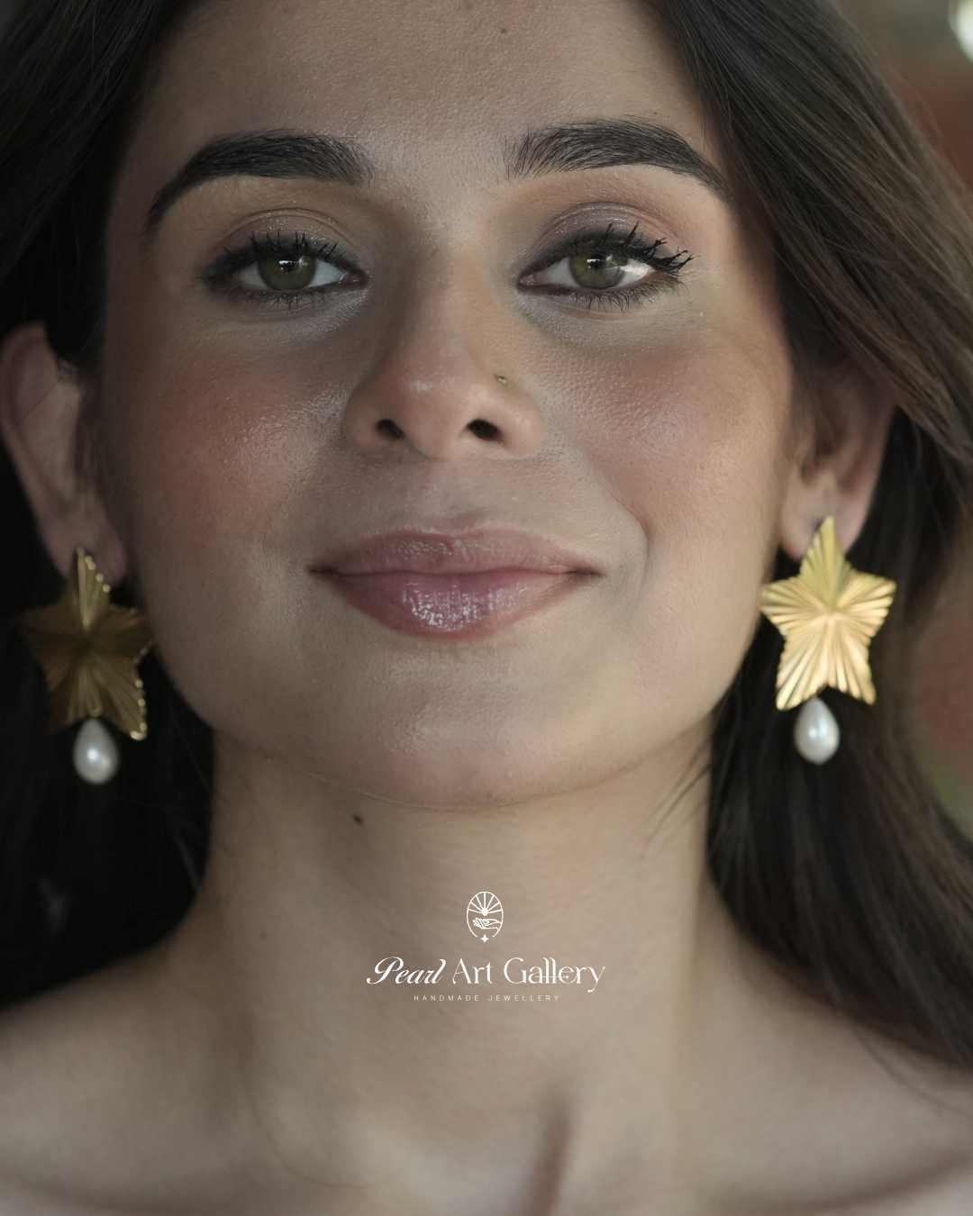Star Studs with Drop Pearls - Pearl Art Gallery