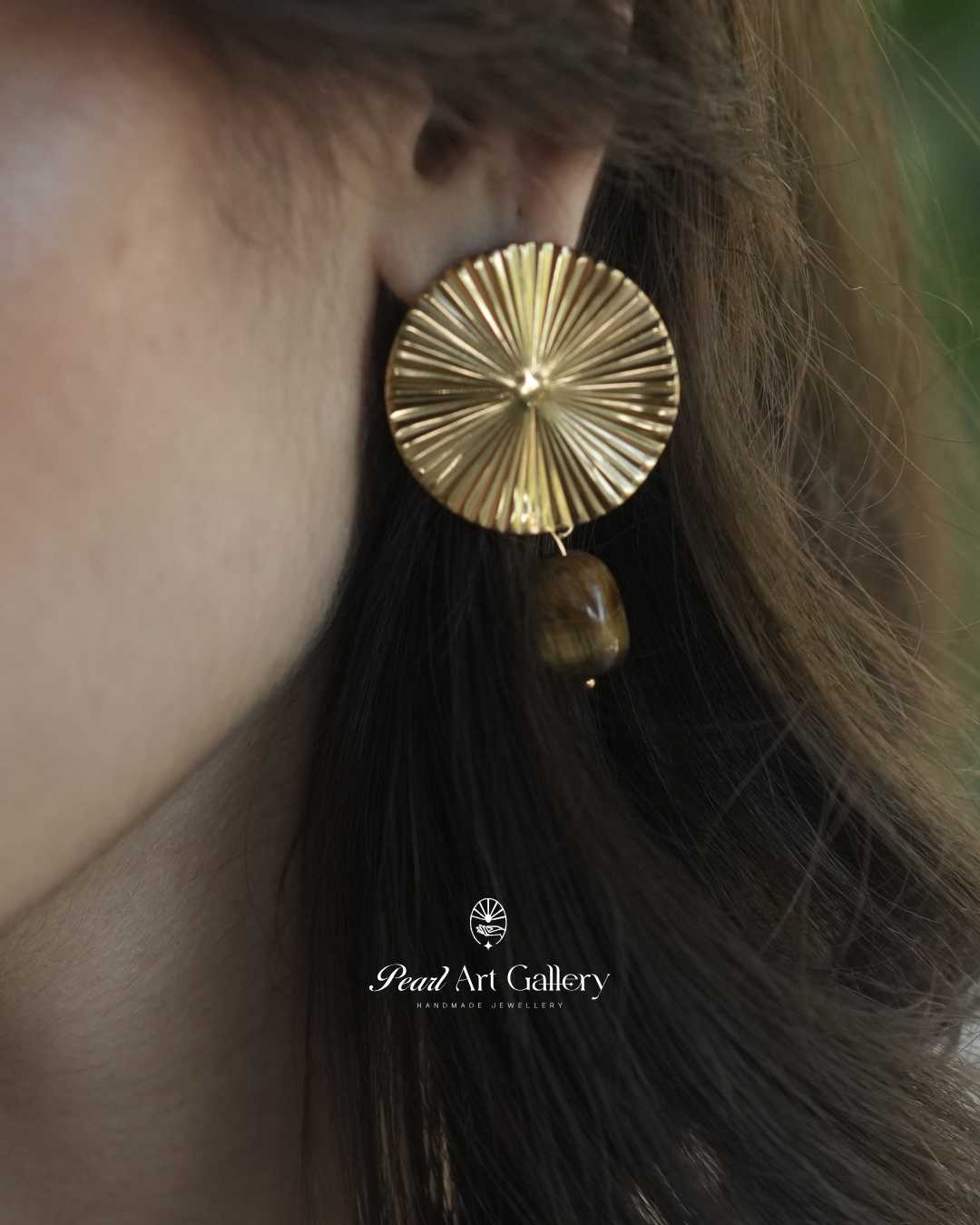 Tiger Eye Round Studs - Pearl Art Gallery